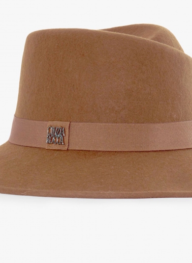 Camel wool felt asymmetric fedora hat