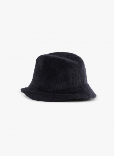 Blue wool asymmetric hat with fur effect