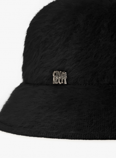 Cappello cloche nero in lana effetto pelliccia