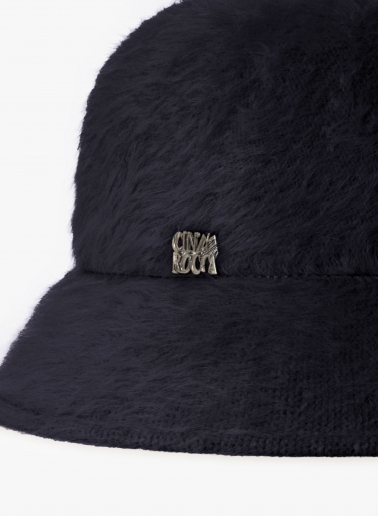 Blue wool cloche hat with fur effect