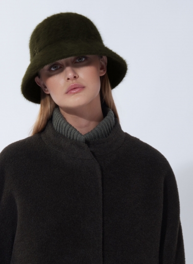 Military green wool cloche hat with fur effect