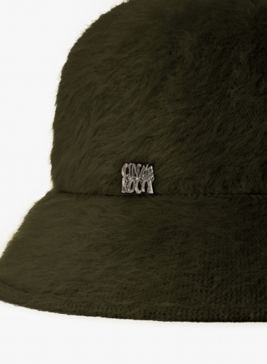 Cappello cloche verde militare in lana effetto pelliccia