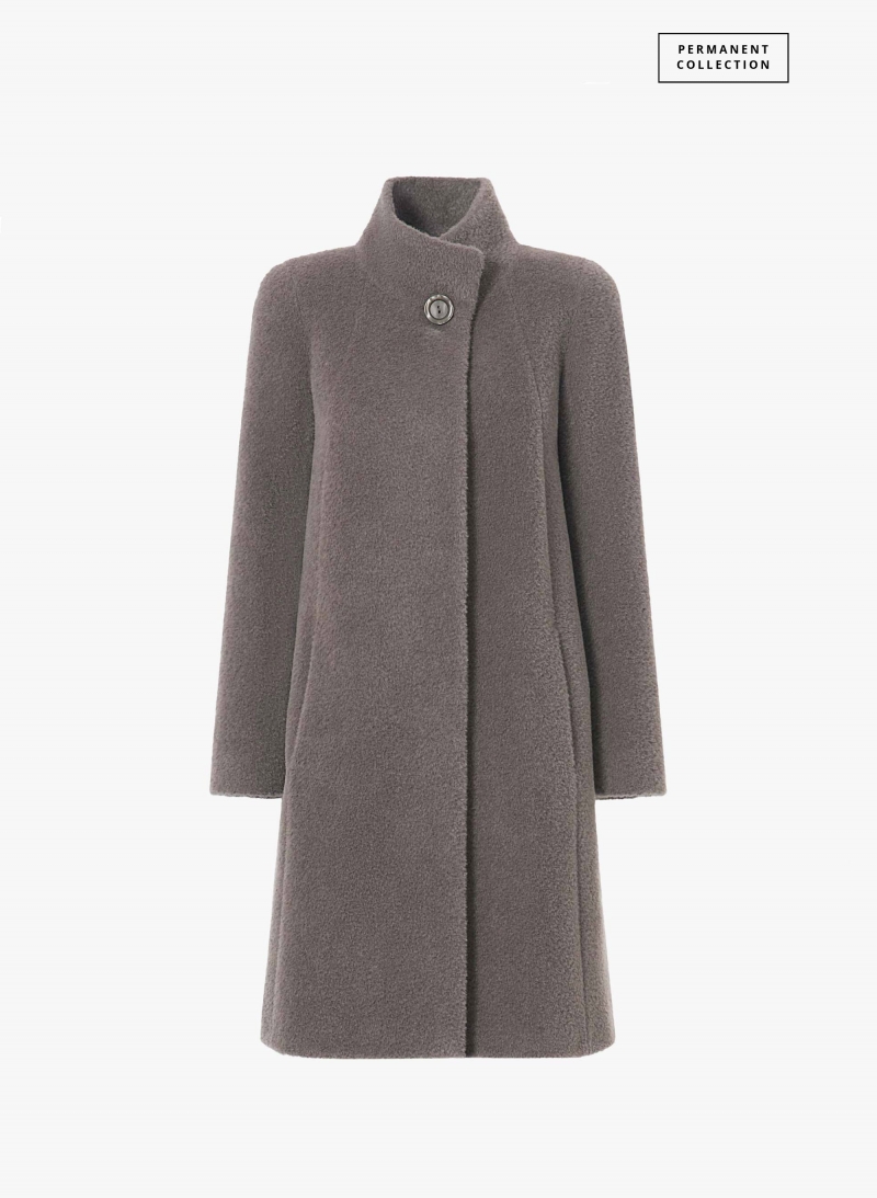 Cappotto taupe scuro svasato in lana e alpaca