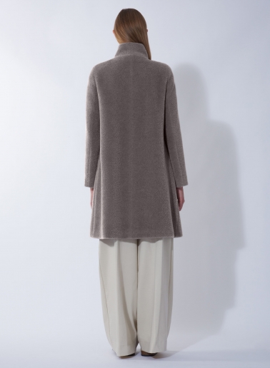 Cappotto taupe scuro svasato in lana e alpaca