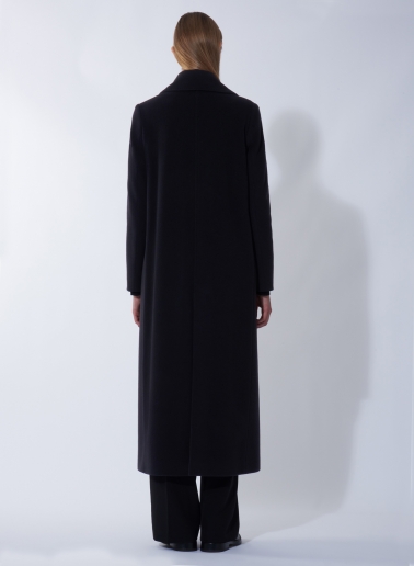Maxi 6 buttons double breasted black wool and cashmere coat