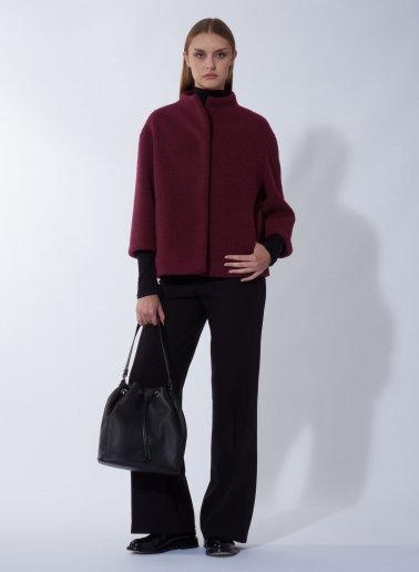Cappotto corto bordeaux in lana con maniche a 3/4