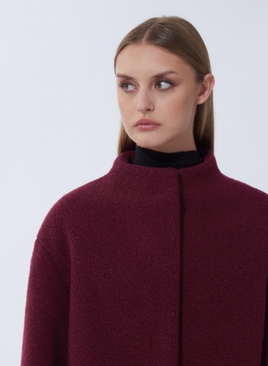Cappotto corto bordeaux in lana con maniche a 3/4