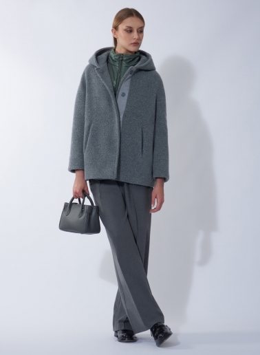 Kurzer Parka mit abnehmbarer Nylon-Weste aus Wolle in Grau
