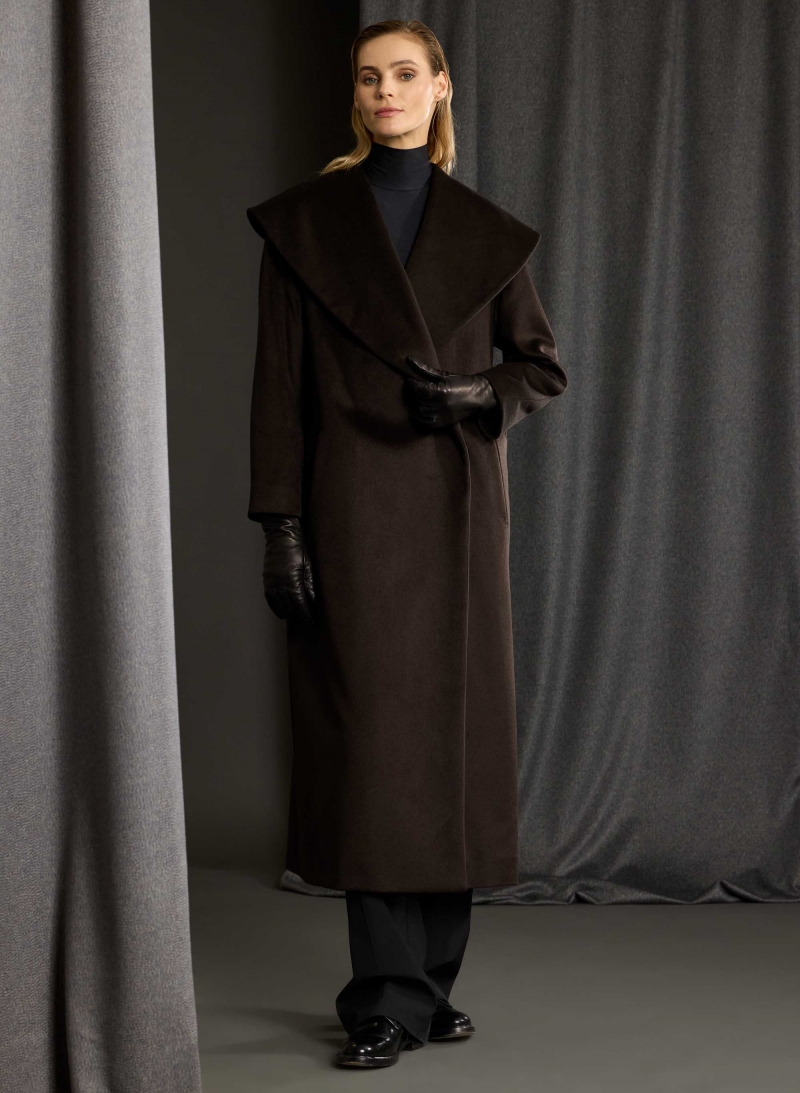 Brown pure silk coat with shawl collar