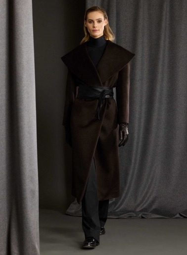 Brown pure silk coat with shawl collar