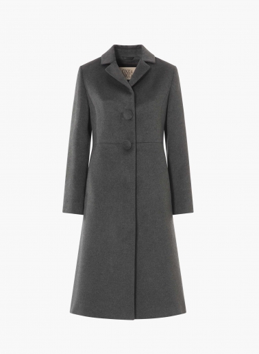 Cappotto redingote lungo grigio monopetto in pura seta