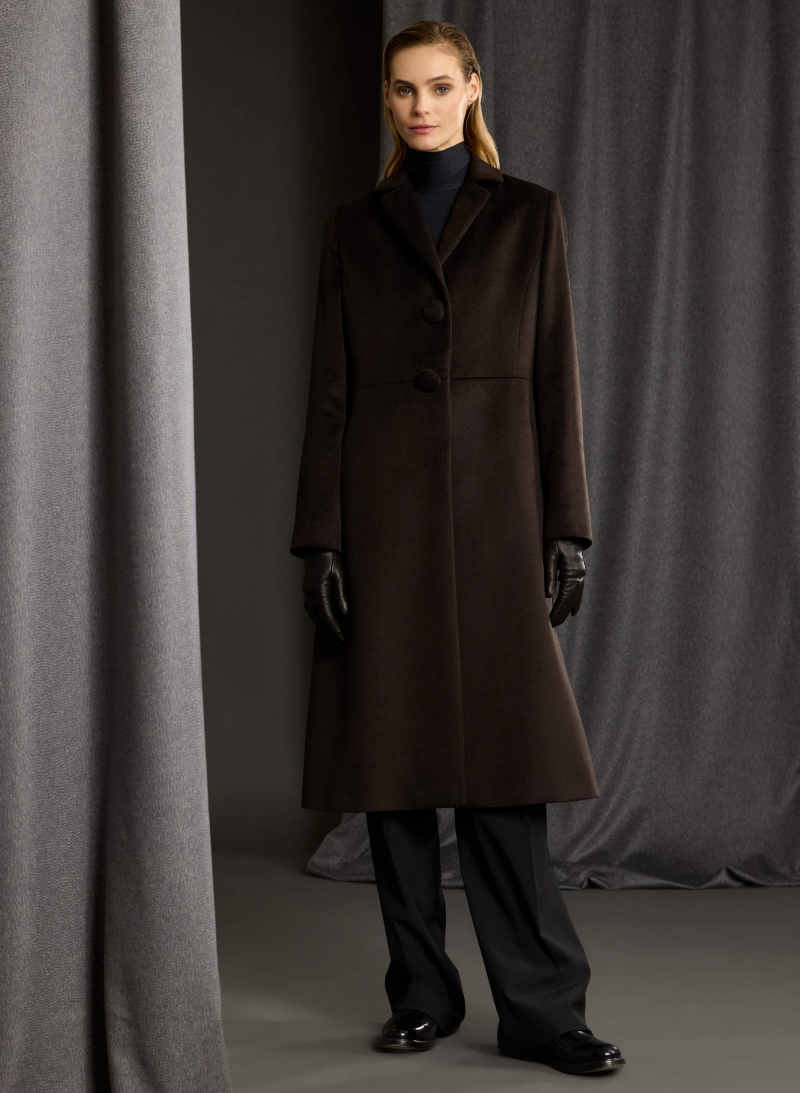 Cappotto redingote lungo marrone monopetto in pura seta