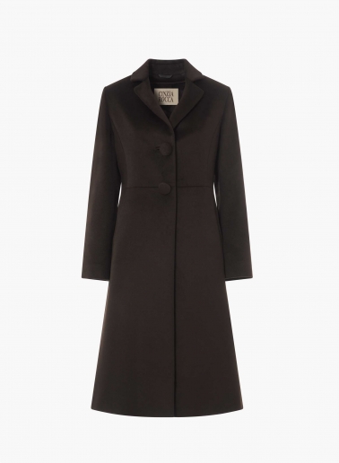 Cappotto redingote lungo marrone monopetto in pura seta