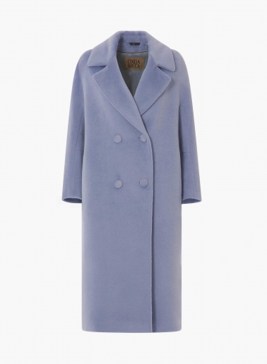 Zweireiher Langermantel aus Wolle und Alpaka in Blau/Violett