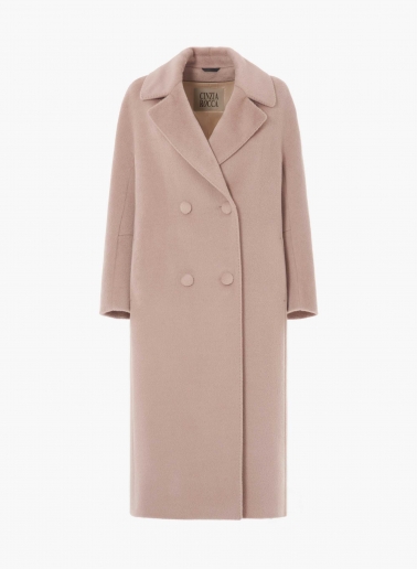 Long double breasted pink coat in alpaca and wool