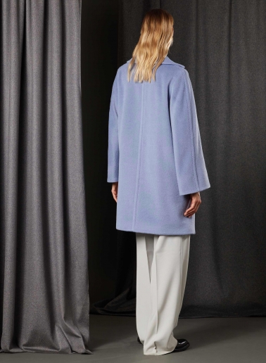 Cappotto azzurro viola doppio petto in alpaca e lana