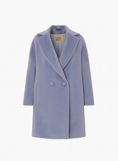 Zweireiher Mantel aus Wolle und Alpaka in Blau/Violett