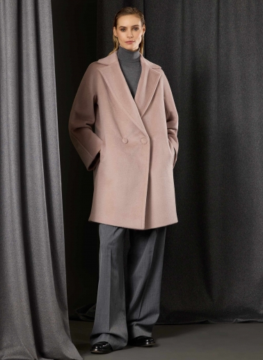 Cappotto rosa doppio petto in alpaca e lana