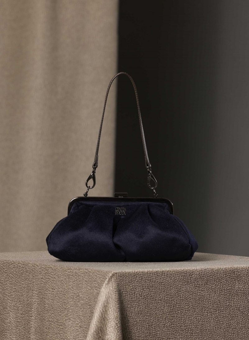 Borsa clutch in puro cashmere blu