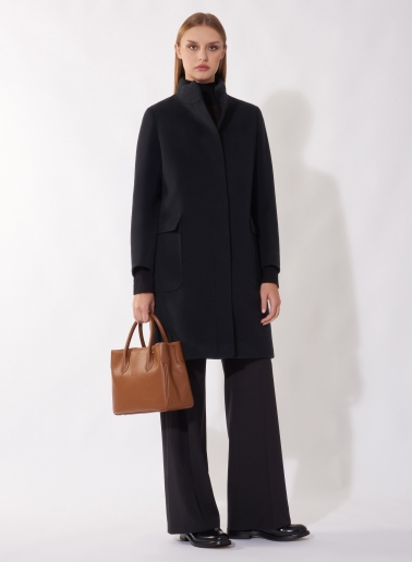 Mantel mit Strickkragen aus Wolle und Cashmere in Schwarz