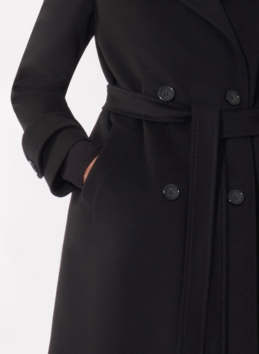 Maxi Gürteltrench aus reinem Cashmere in Schwarz