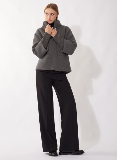 Oversized Kurzmantel mit Strick-Details in Dunkeltaupe