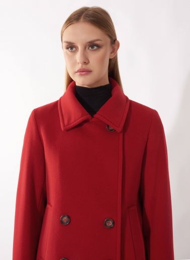 Red double breasted wool and cashmere peacoat