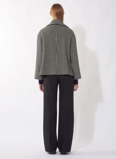 Cappotto corto doppio petto oversize nero in pura lana con fantasia pied de poule