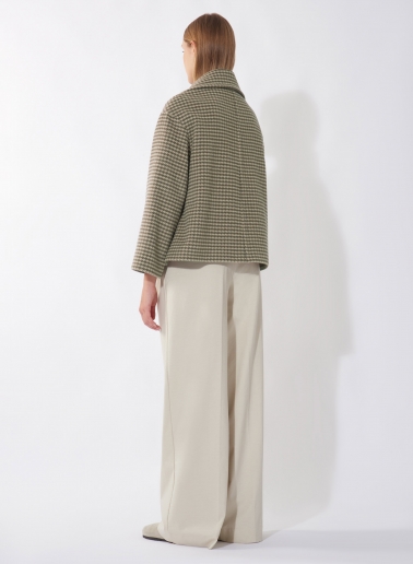 Cappotto corto doppio petto oversize taupe scuro in pura lana con fantasia pied de poule