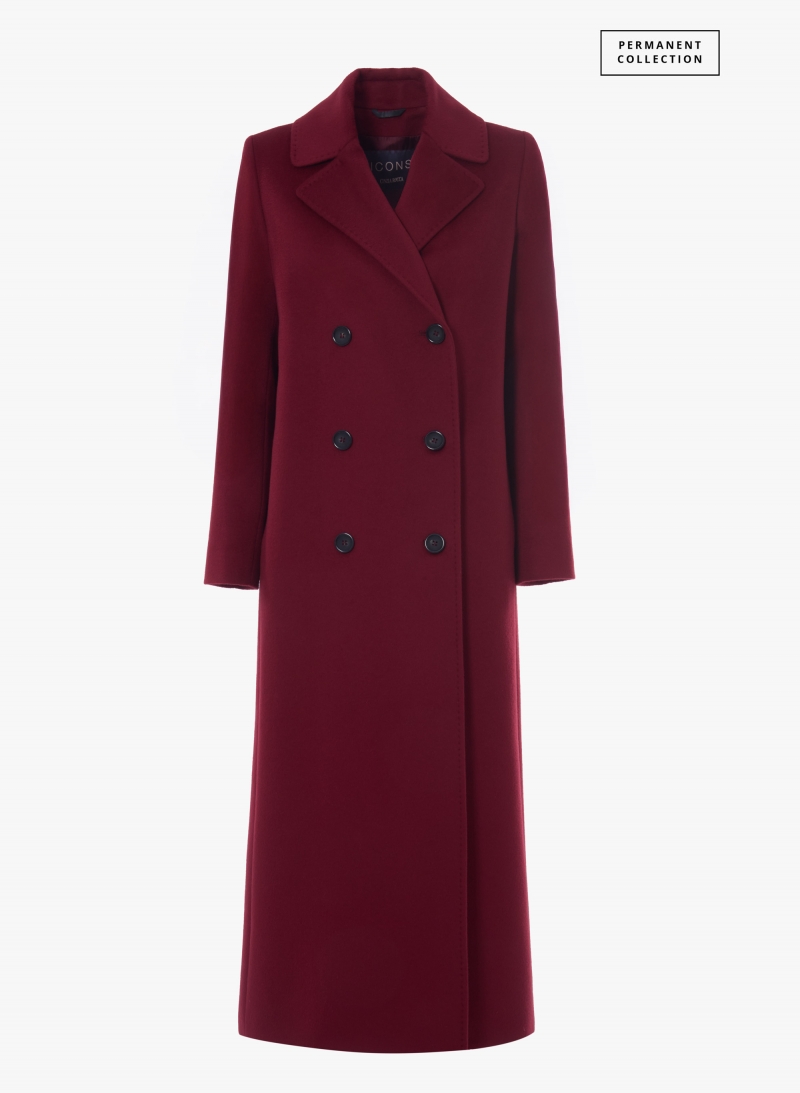 Maxi cappotto bordeaux doppio petto 6 bottoni in pura lana zibeline