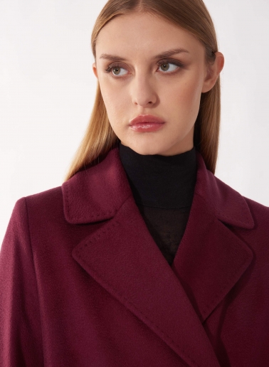 Maxi cappotto bordeaux doppio petto 6 bottoni in pura lana zibeline