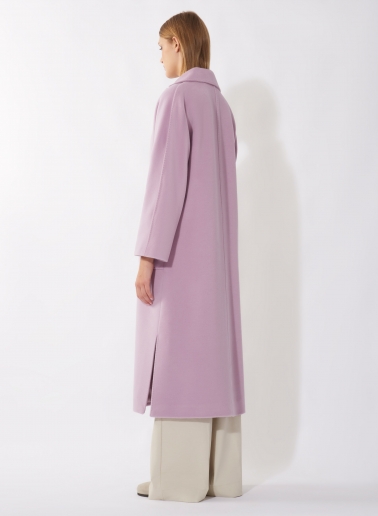 Maxi cappotto oversize rosa in pura lana con tasche applicate