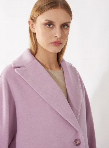 Maxi cappotto oversize rosa in pura lana con tasche applicate