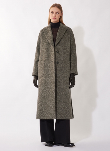 Oversized Maxi Mantel mit aufgesetzten Taschen in Animalier-Muster in Taupe