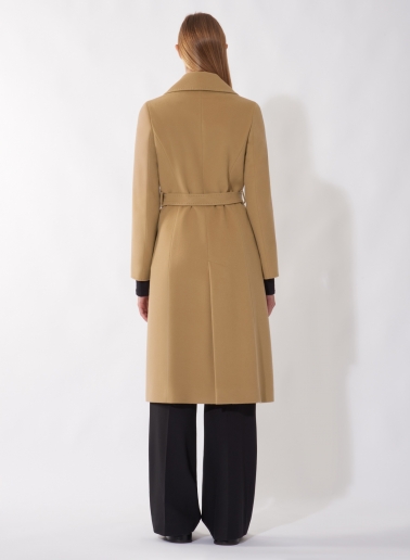 Belted fitted camel pure wool coat