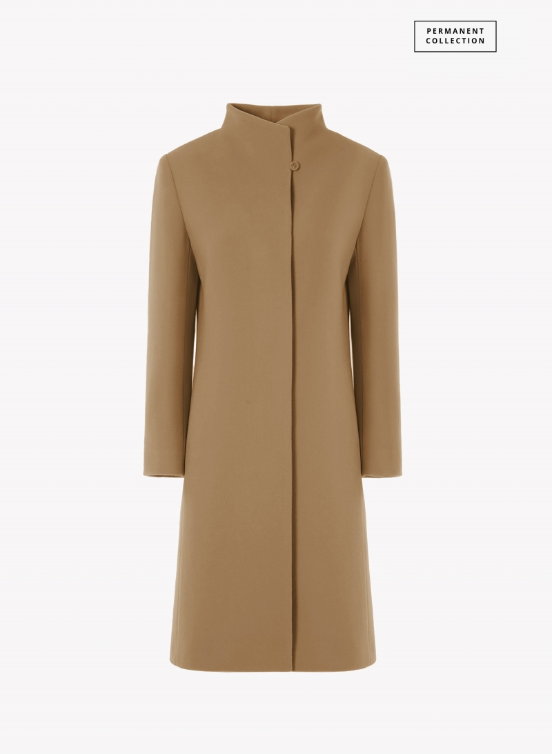Stehkragen Mantel aus reinem Cashmere in Camel