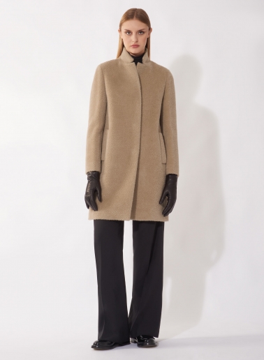 Dark beige wool and alpaca coat with inverted notch collar