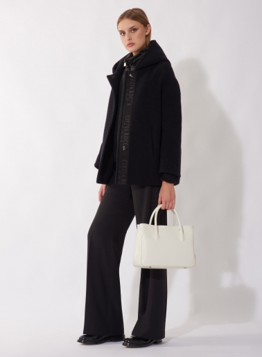 Kurzer Parka mit abnehmbarer Nylon-Weste aus Wolle in Schwarz