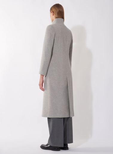 Maxi Wollmantel mit abnehmbarer Nylon-Weste in Hellgrau