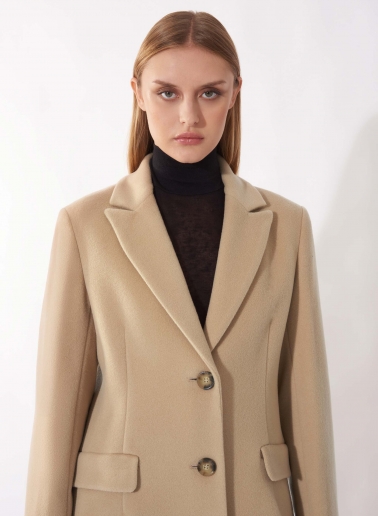 Maxi Mantel im Herrenschnitt aus Wolle und Cashmere in light Camel