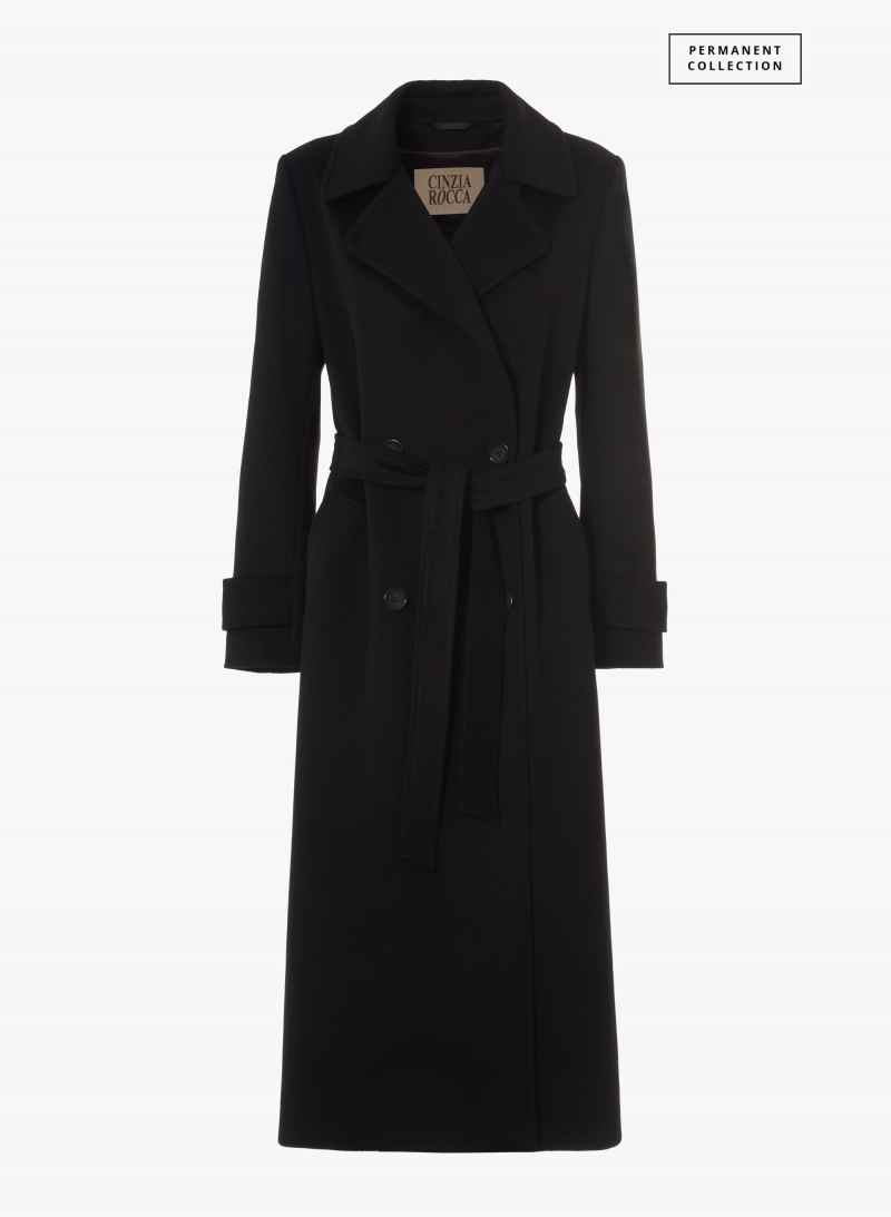 Maxi Gürteltrench aus reinem Cashmere in Schwarz