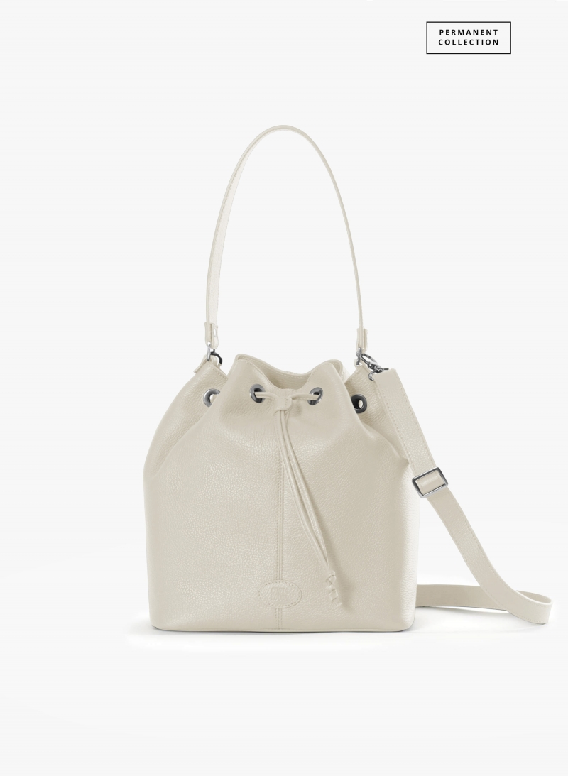 Secchiello con tassello e logo in pelle bianco