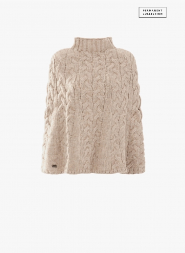 Mantella in maglia intrecciata beige