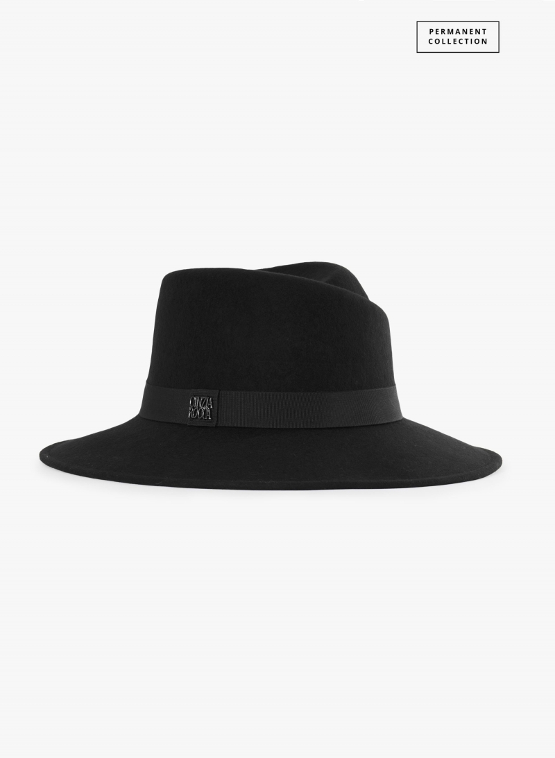 Asymmetrischer Fedora-Hut aus Wollfilz in Schwarz