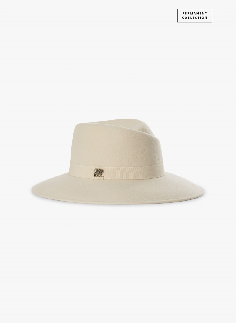 Cappello fedora asimmetrico bianco in feltro di lana