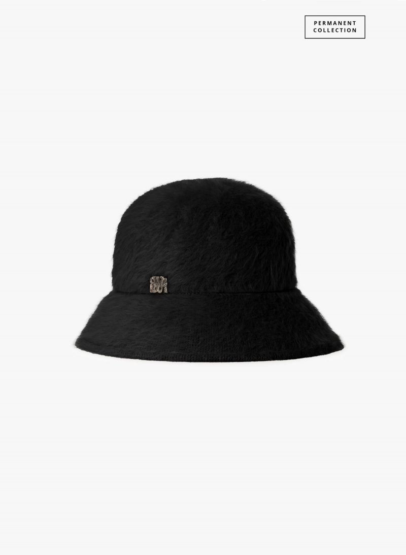 Cloche-Hut aus Wolle mit Felloptik in Schwarz