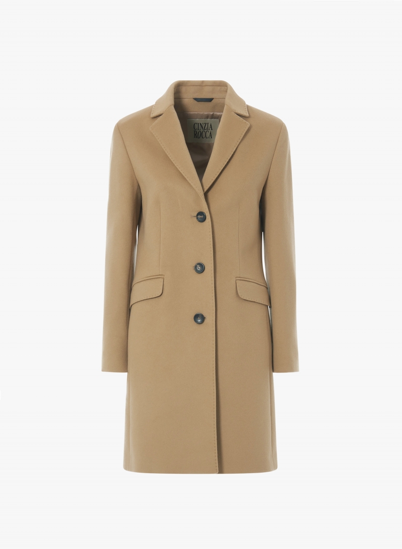 Mantel mit maskulinem Schnitt aus reiner Wolle in Camel