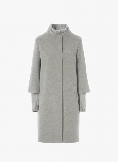 Cappotto grigio chiaro in pura lana con dettagli in maglia staccabili