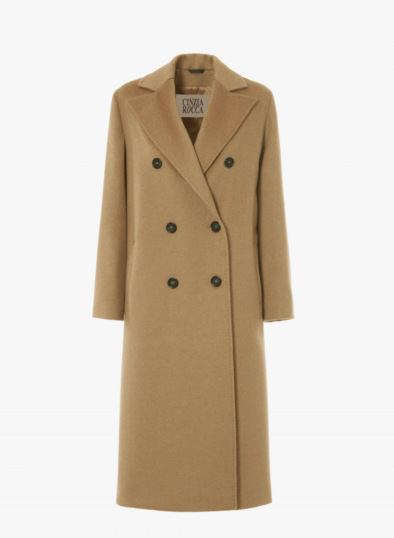 Cappotto lungo cammello doppio petto 6 bottoni in lana di cammello