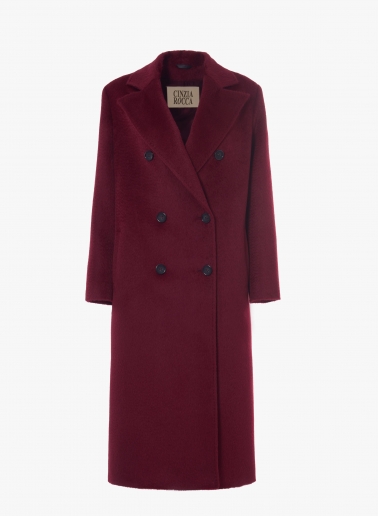 Cappotto lungo bordeaux doppio petto 6 bottoni in alpaca e lana